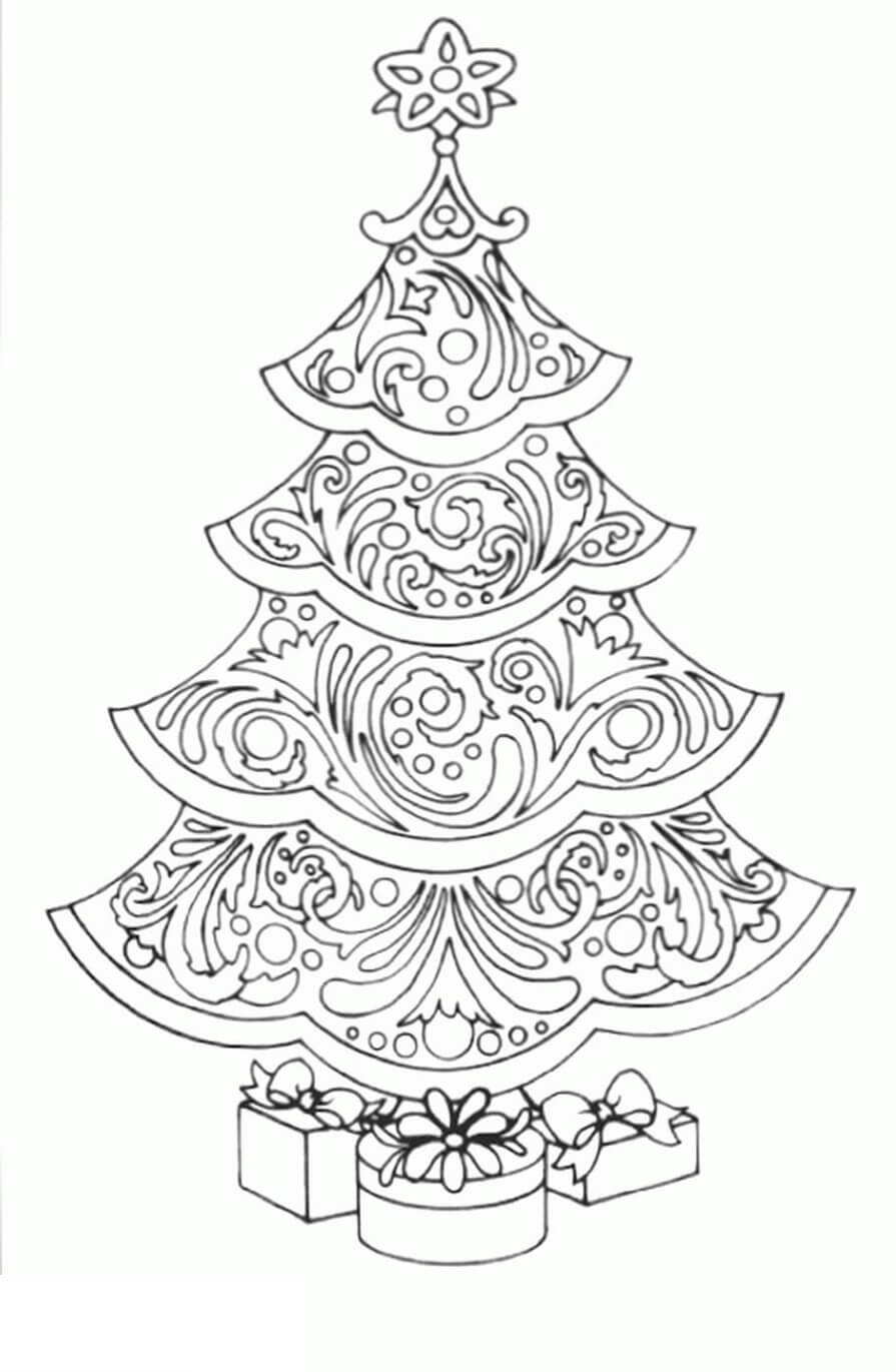Mandala Christmas Tree With Giftboxs Coloring Page Mandala