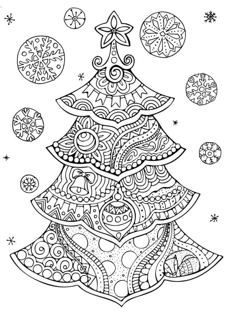 Mandala Christmas Tree With Snowflake Coloring Page Mandalas