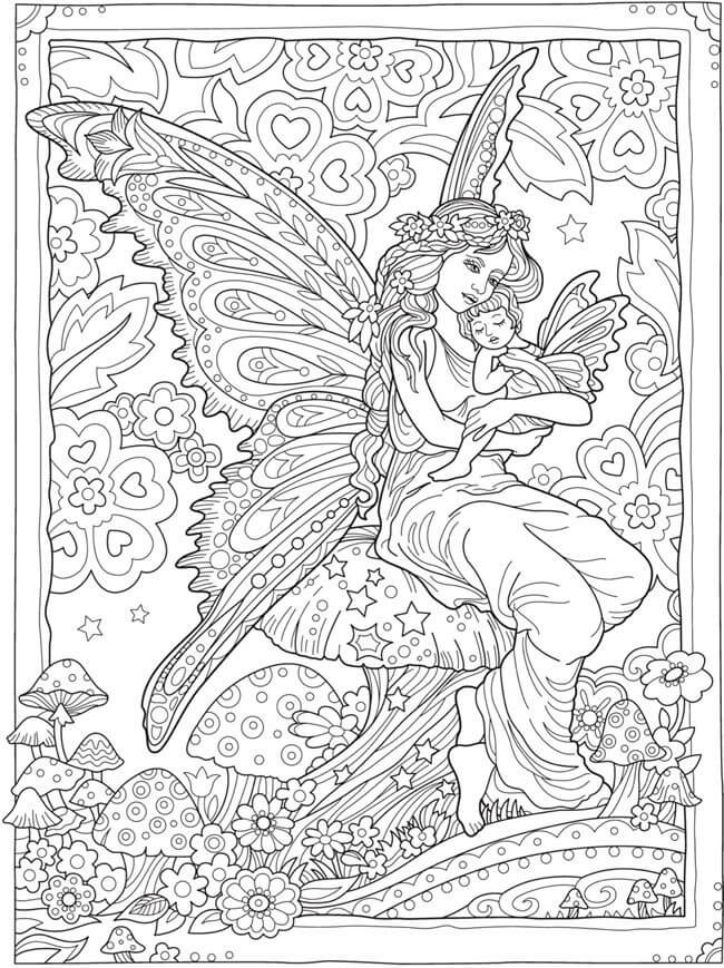 Mandala Fairy Hugging Baby Coloring Page Mandalas