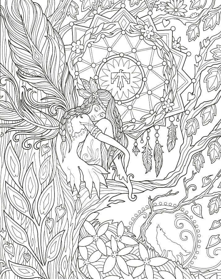 Mandala Fairy Sitting On Tree Coloring Page Mandalas