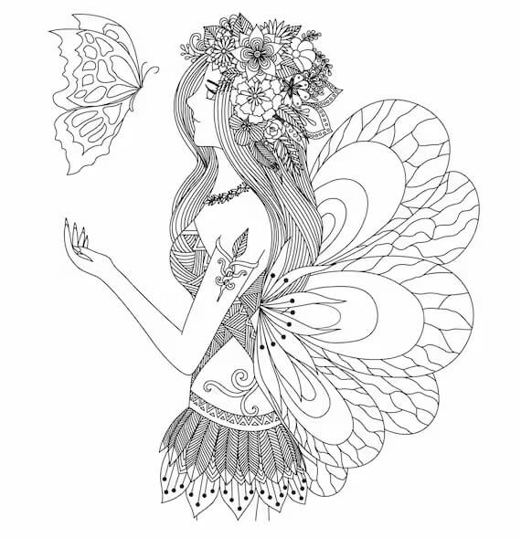 Mandala Fairy With Butterfly Coloring Page Mandalas