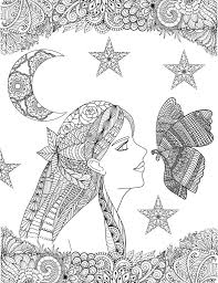 Mandala Fairy With Butterfly, Stars and Moon Coloring Page Mandalas
