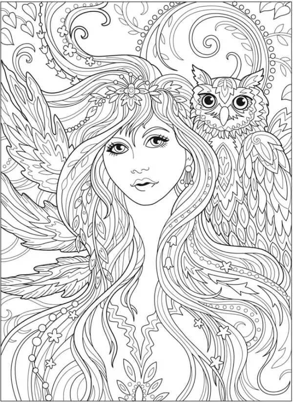 Mandala Fairy With Owl Coloring Page Mandalas