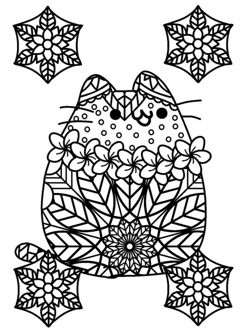 Mandala Pusheen With Snowflake Coloring Page Mandalas