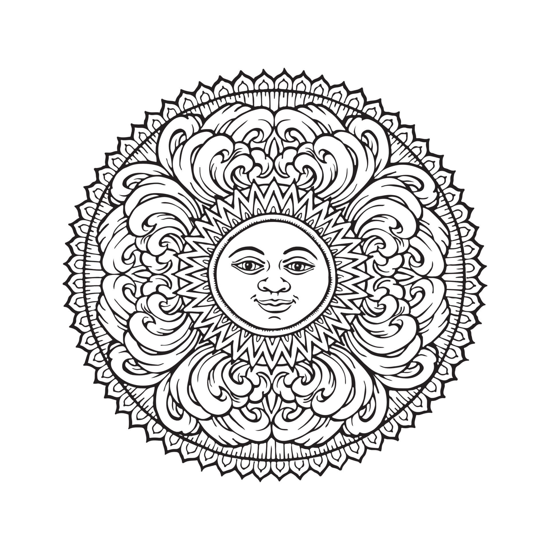 Mandala Smiling Sun Coloring Page Mandalas