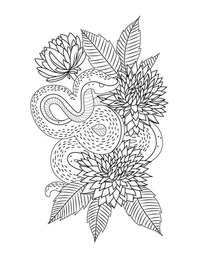 Mandala Snake With Flower And Leaves Coloring Page Mandalas