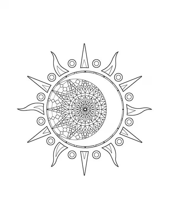 Mandala Sun And Moon Coloring Page - Sheet 1 Mandalas