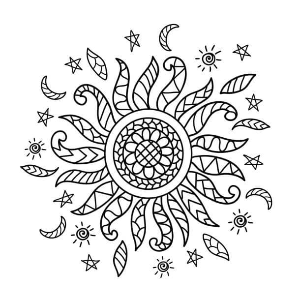 Mandala Sun Coloring Page - Sheet 5 Mandalas