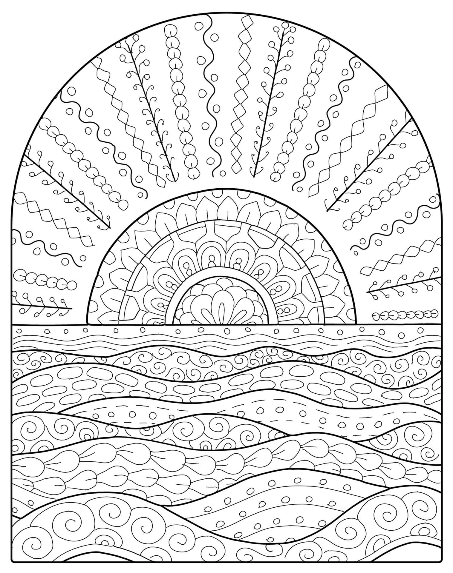 Mandala Sun With Sea Coloring Page Mandalas