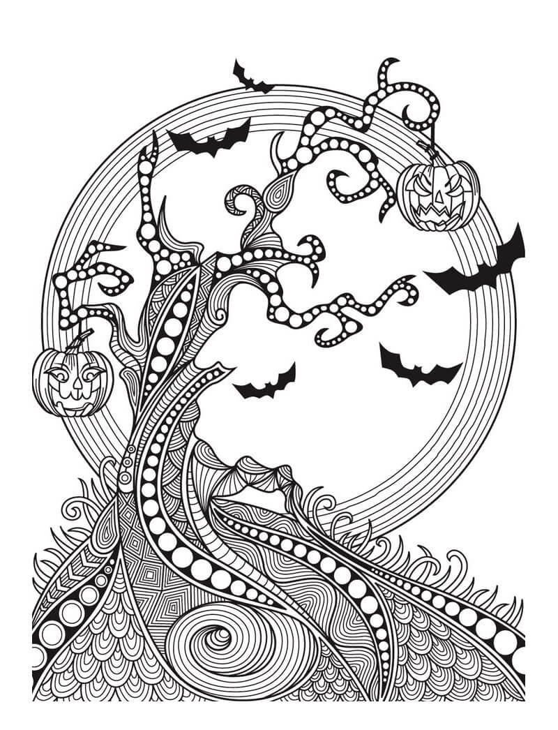 Mandala Tree Halloween Coloring Page Mandala