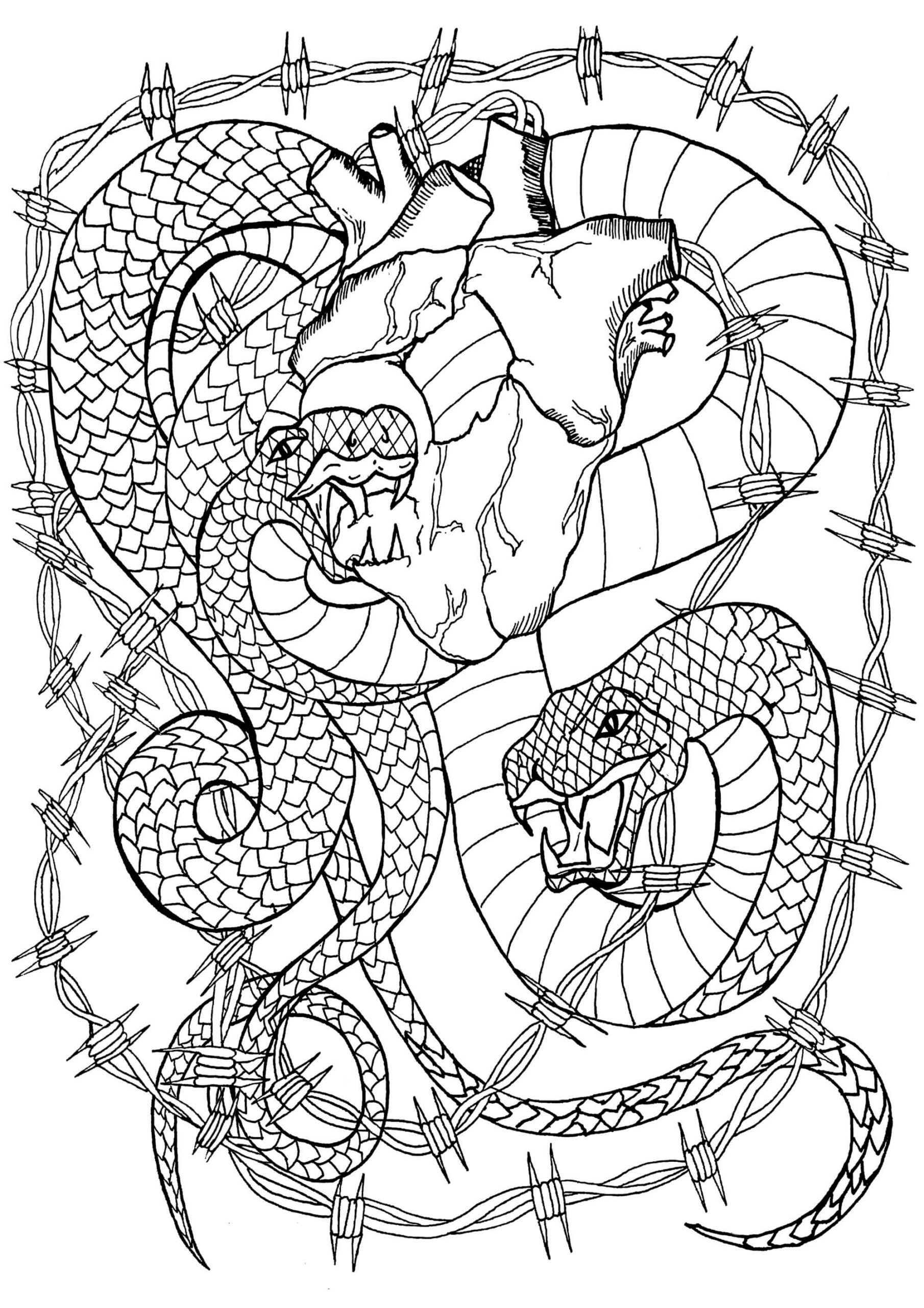 Mandala Two Snakes With Heart Coloring Page Mandalas