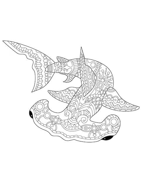 Mandala Hammerhead Shark Coloring Page - Sheet 1 Mandalas