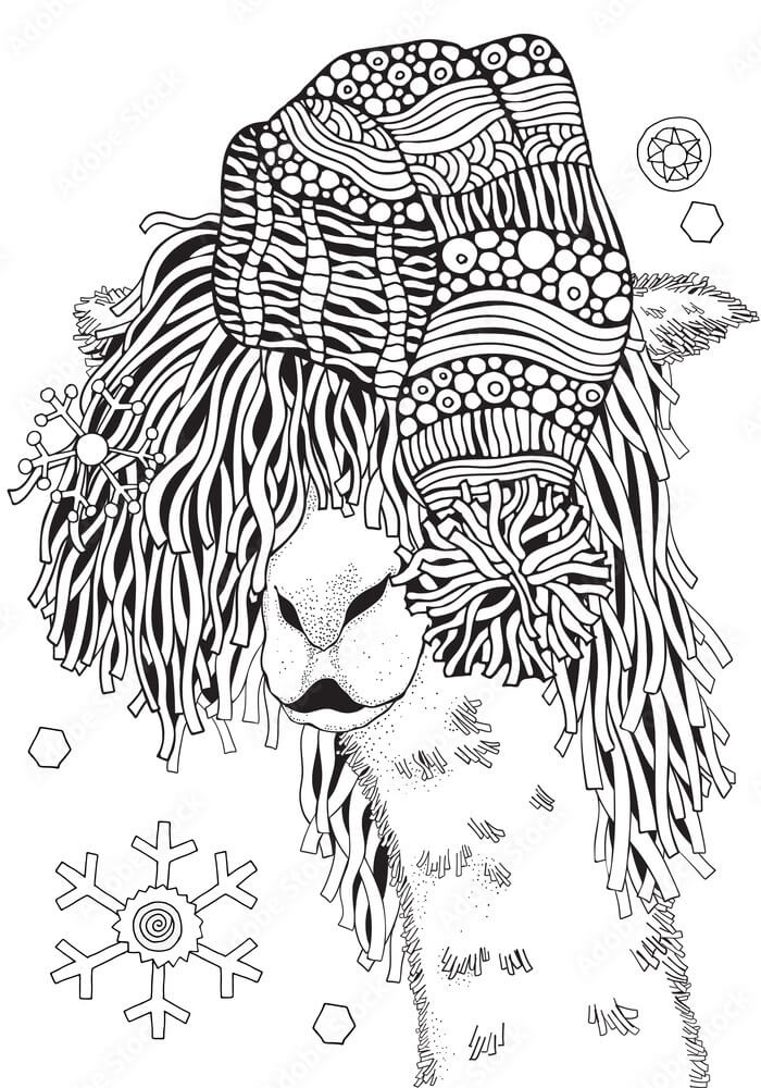 Mandala Llama in Winter Coloring Page Mandalas