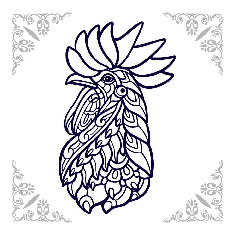 Mandala Rooster Head Coloring Page Mandalas