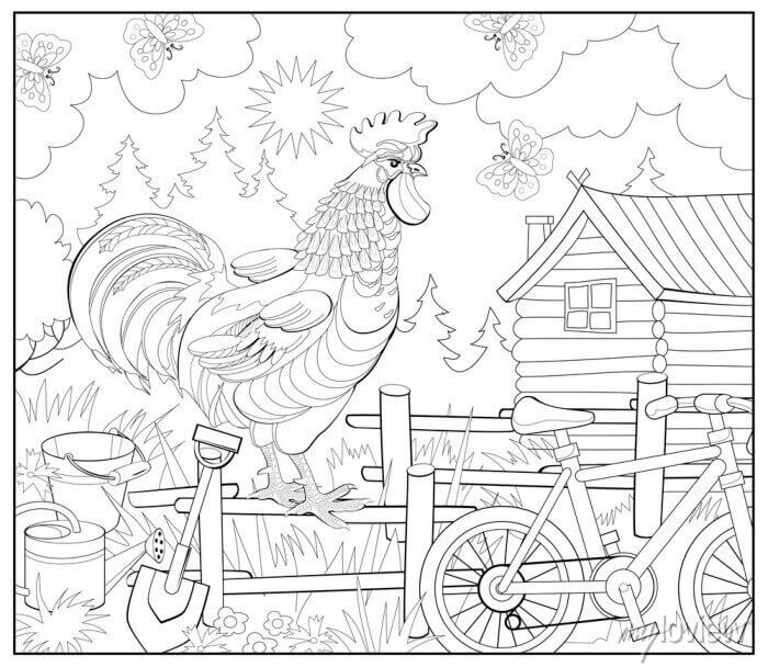 Mandala Rooster With Bike Coloring Page Mandalas