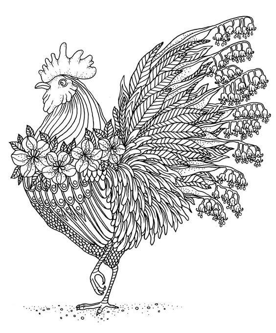 Mandala Rooster With Flowers Coloring page Mandalas