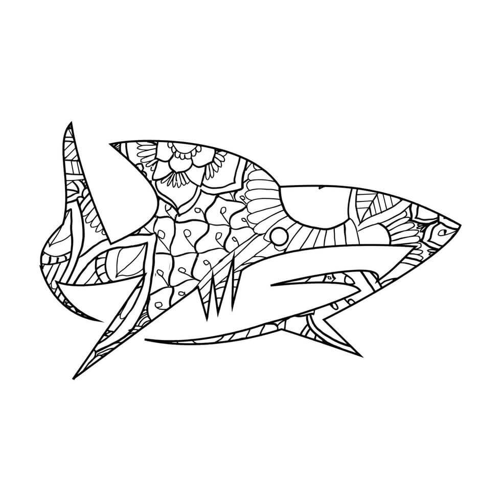 Mandala Shark Coloring Page - Sheet 6 Mandalas