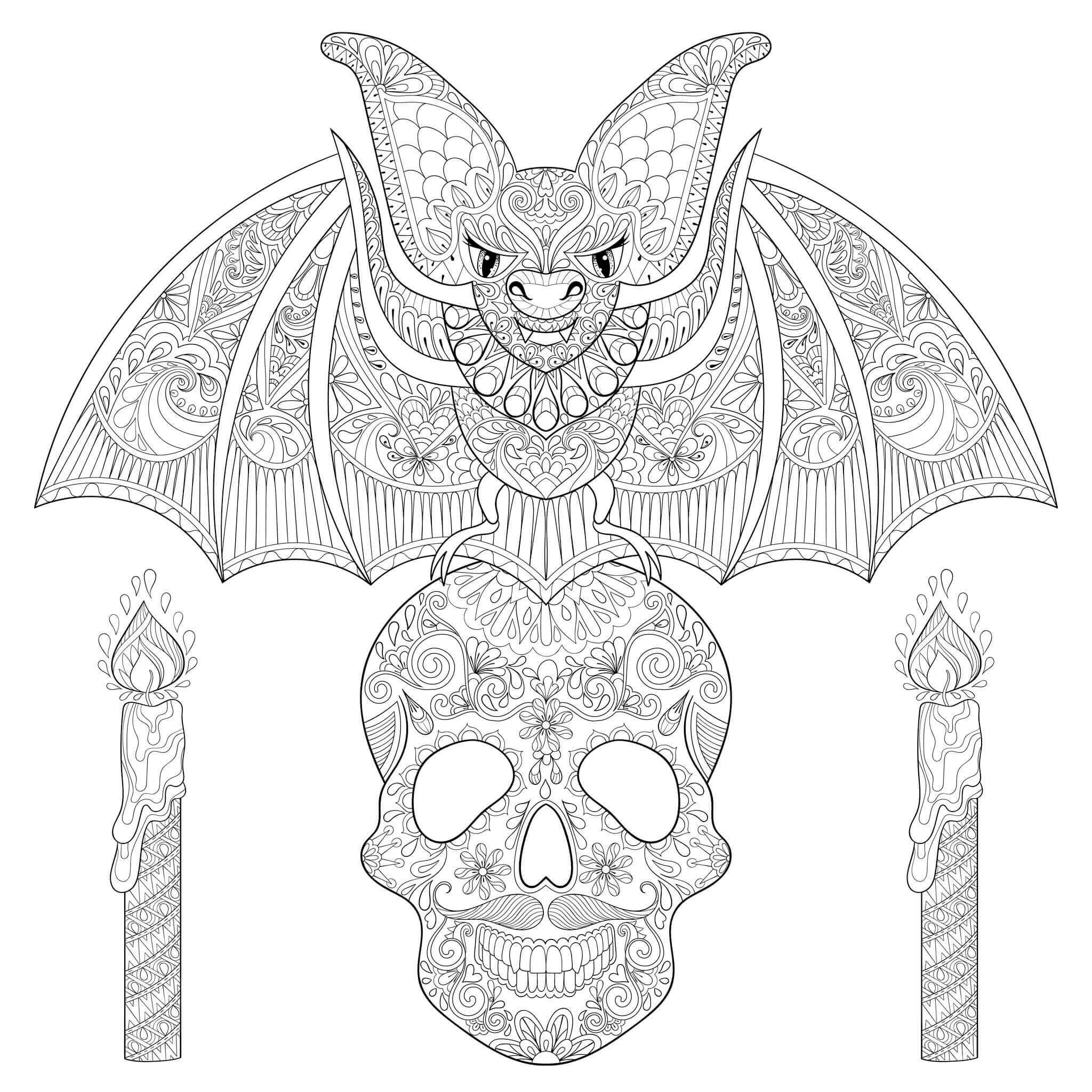 Mandala Bat And Skull Coloring Page Mandalas