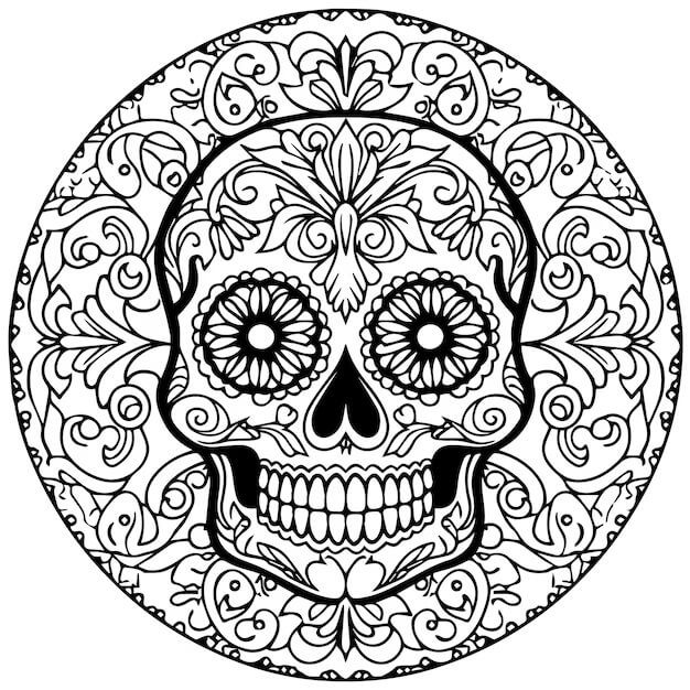 Mandala Day of The Dead Skull Coloring Page Mandalas
