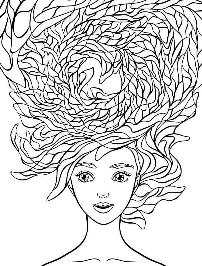 Mandala Fun Girl With Hair Coloring Page Mandalas