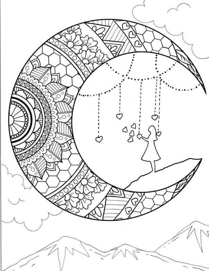 Mandala Girl With Moon Coloring Page Mandalas