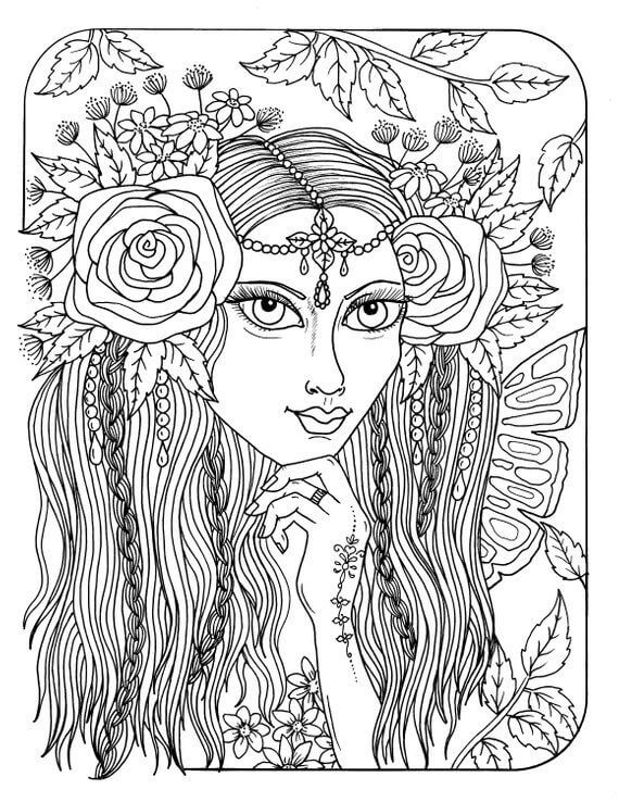 Mandala Hair With Flower And Leaves Coloring Page Mandalas