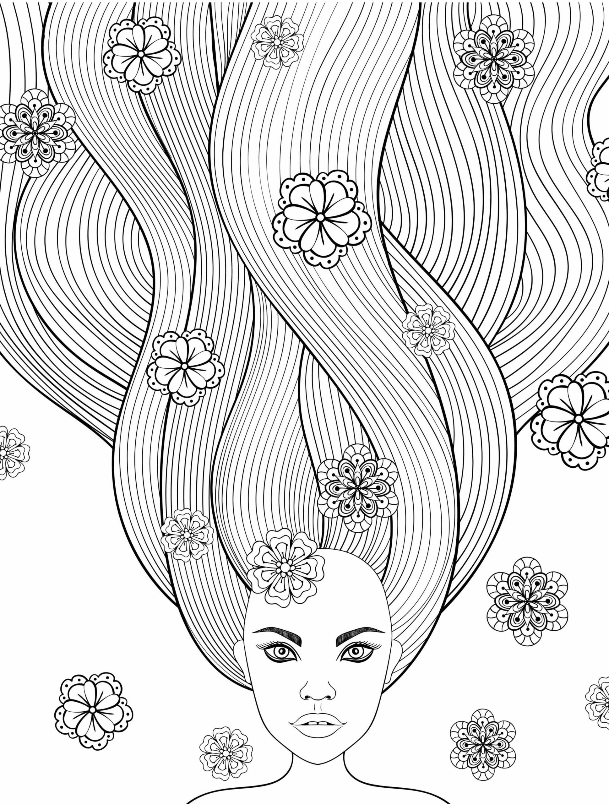 Mandala Hair With Flowers Coloring Page Mandalas