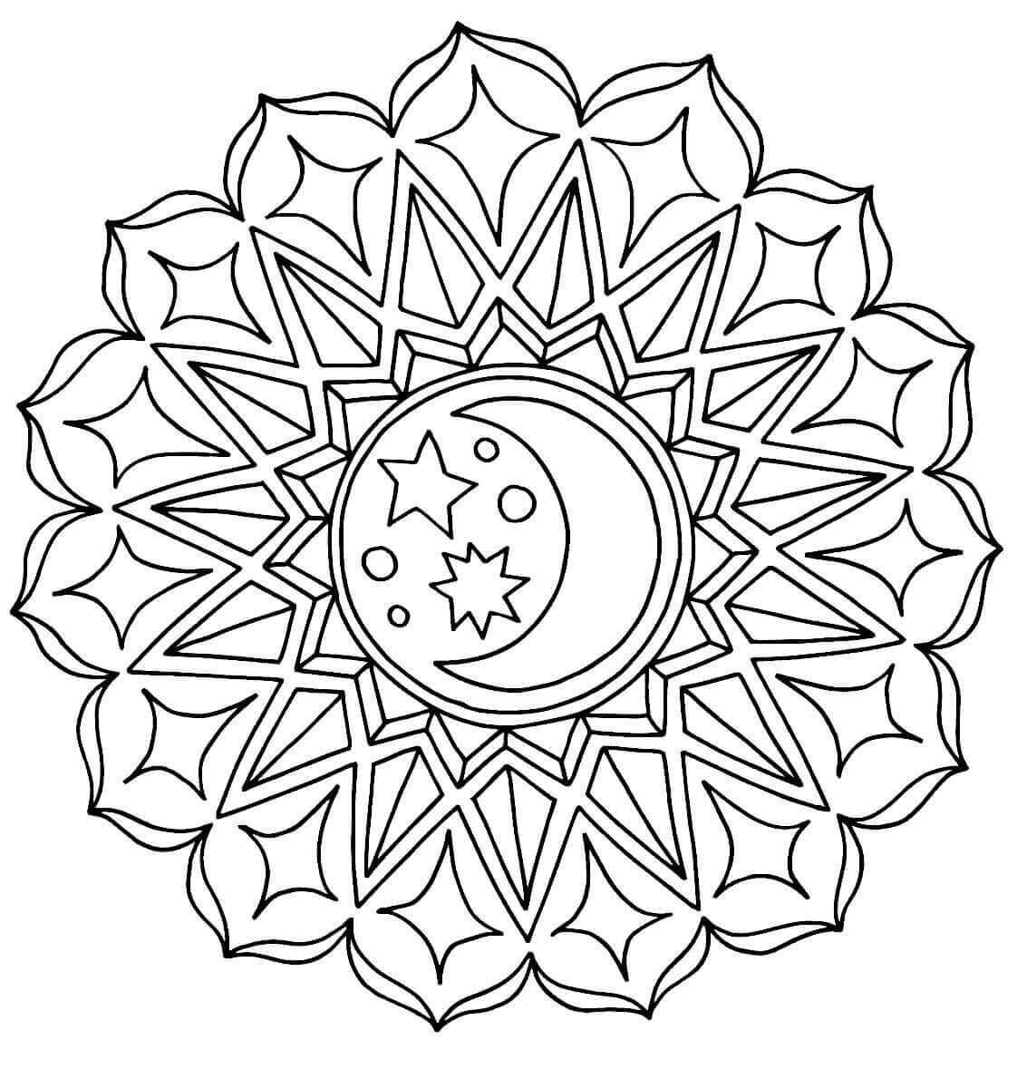 Mandala Moon Star Space Flower Coloring Page Mandalas