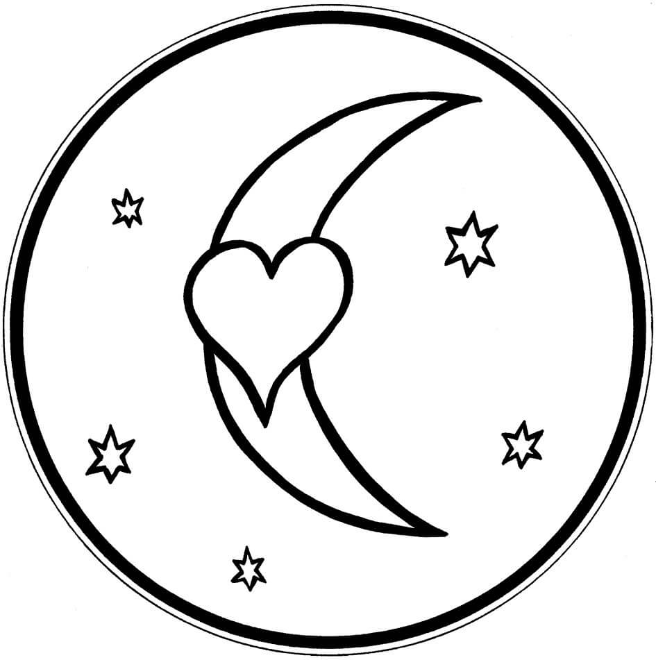 Mandala Moon With Heart And Stars Coloring Page Mandalas