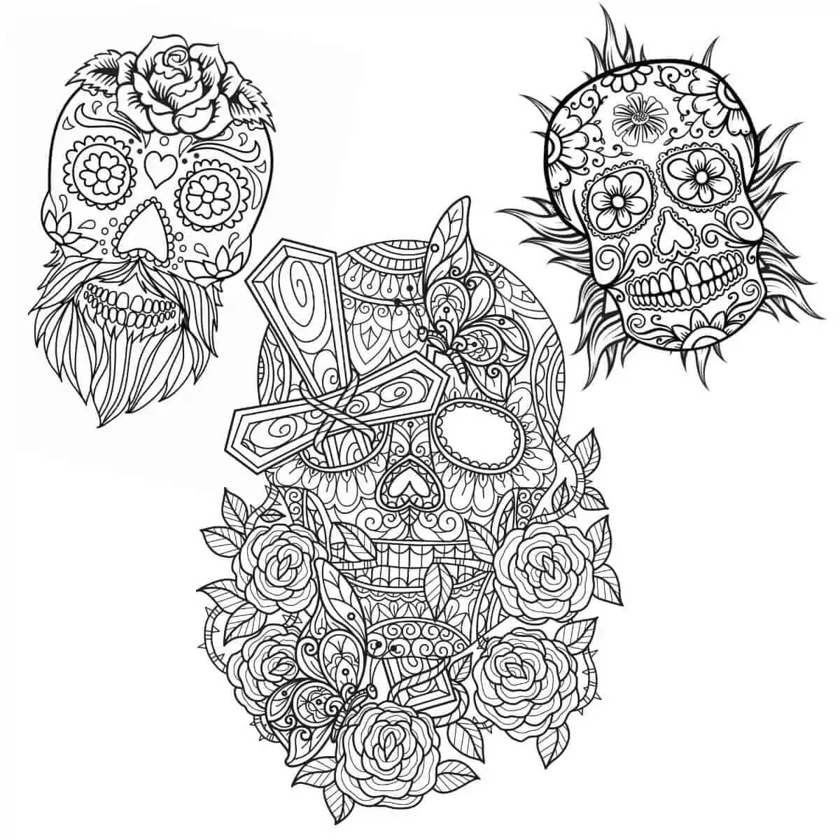 Mandala Three Skulls Coloring Page Mandalas