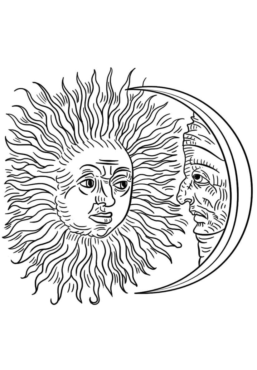 Mandala Vintage Sun And Moon Coloring Page Mandalas