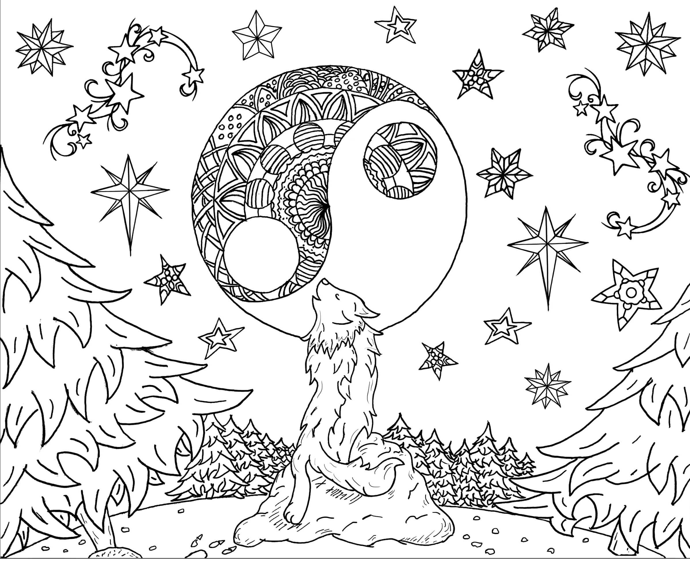 Mandala Wolf And Moon Coloring Page Mandalas