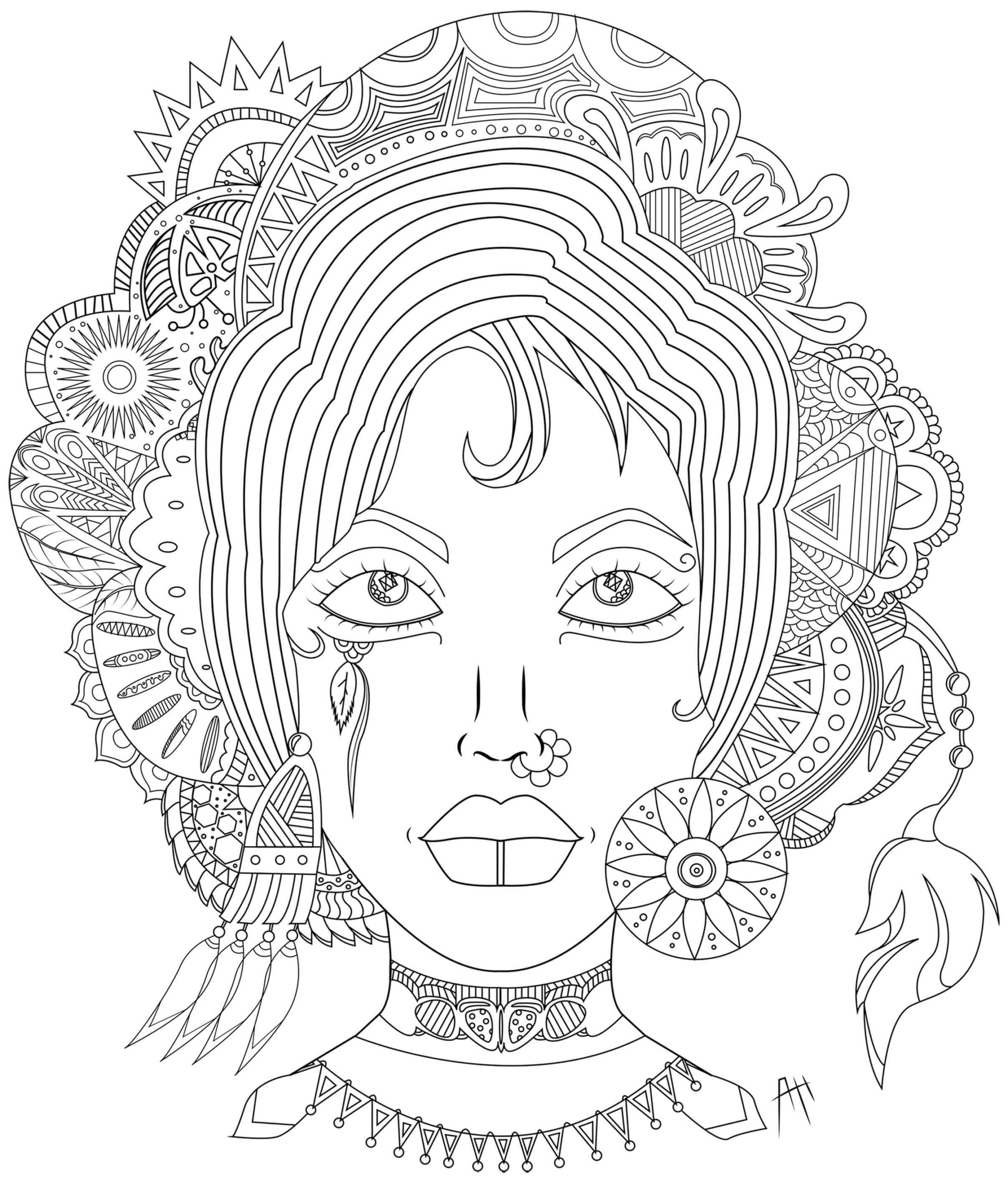 Mandala Woman With Hairstyle Coloring Page Mandalas