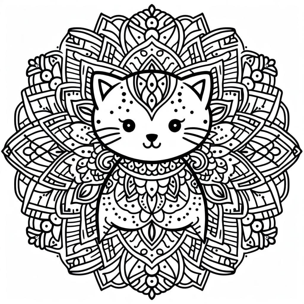 A Pretty Cat Mandala Coloring Page Mandalas