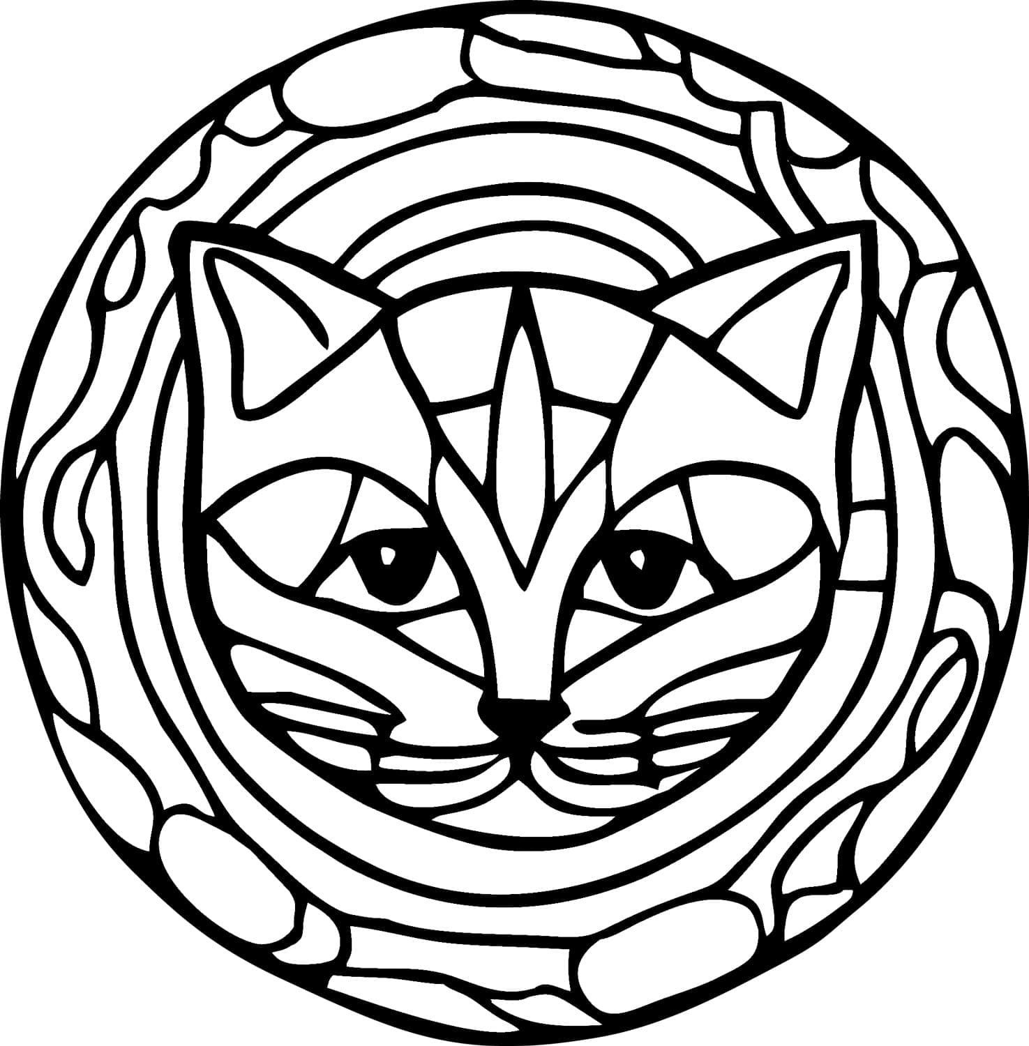 Simple Mandala With Cat Coloring Page Mandala
