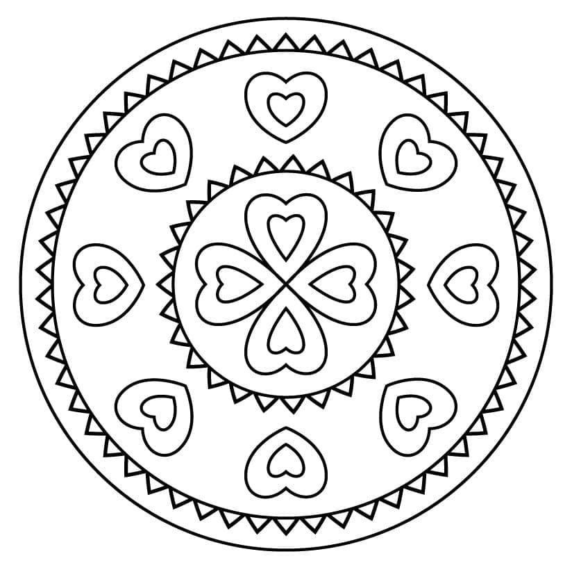 Simple Mandala With Hearts Coloring Page Mandalas
